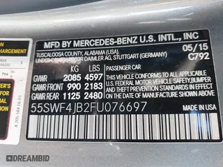 2015 Mercedes-Benz C-Class C 300 with VIN 55SWF4JB2FU076697, listed as a IAAI auction lot 41357468 with 107,027 mi miles. Bid and sale history available at carsss.com. Image 9.