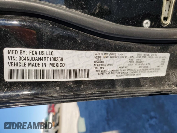 2024 Jeep Compass Sport with VIN 3C4NJDAN4RT100350, listed as a Copart auction lot 46822695 with 40,451 mi miles and Salvage title. Bid and sale history available at DreamBid. Image 13.