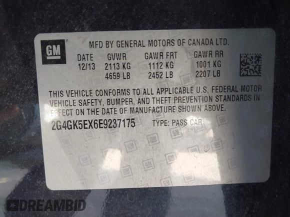 2014 Buick Regal with VIN 2G4GK5EX6E9237175, listed as a IAAI auction lot 41338402 with 129,145 mi miles. Bid and sale history available at carsss.com. Image 9.