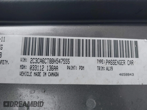 2011 Chrysler 300 with VIN 2C3CA6CT8BH547555, listed as a IAAI auction lot 41858626 with 141,853 mi miles. Bid and sale history available at carsss.com. Image 9.