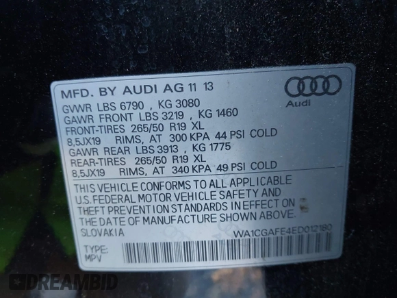 2014 Audi Q7 3.0T Premium with VIN WA1CGAFE4ED012180, listed as a IAAI auction lot 41134033 with 136,002 mi miles. Bid and sale history available at carsss.com. Image 9.