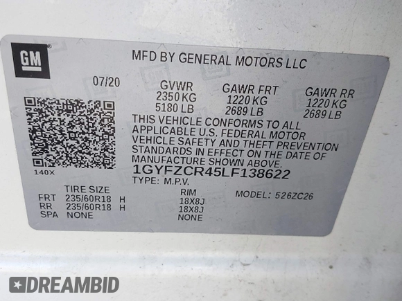 2020 Cadillac XT4 FWD Premium Luxury with VIN 1GYFZCR45LF138622, listed as a IAAI auction lot 41764535 with 99,079 mi miles and . Bid and sale history available at DreamBid. Image 9.