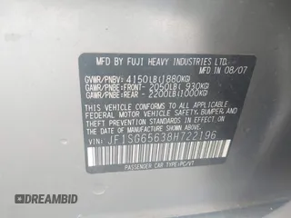 2008 Subaru Forester X with VIN JF1SG65638H722196, listed as a IAAI auction lot 42137812 with 176,065 mi miles and . Bid and sale history available at DreamBid. Image 9.