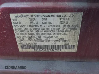 2007 Nissan Maxima SE z VIN 1N4BA41E87C827959, wystawiony jako IAAI lot #42225192 z przebiegiem 71 834 mil mil oraz . Historia ofert i sprzedaży dostępna na DreamBid. Obrazek 9.