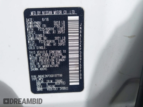 2016 Nissan Quest SL with VIN JN8AE2KP3G9157799, listed as a IAAI auction lot 42007525 with 96,368 mi miles and . Bid and sale history available at DreamBid. Image 9.