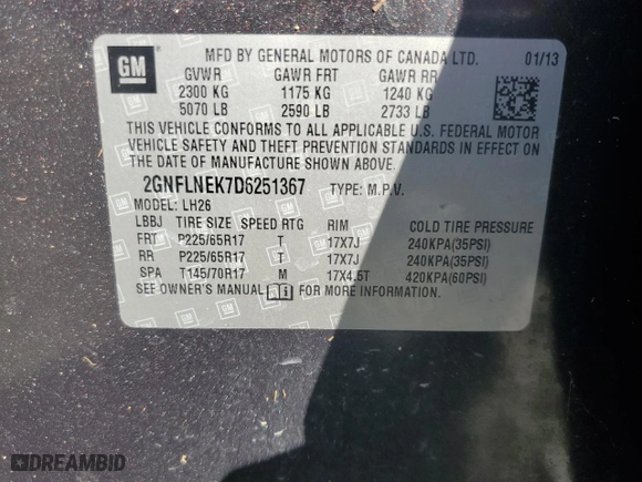 2013 Chevrolet Equinox LT with VIN 2GNFLNEK7D6251367, listed as a Copart auction lot 49926345 with 155,075 mi miles and Salvage Title. Bid and sale history available at carsss.com. Image 13.