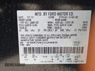2013 Ford Explorer XLT z VIN 1FM5K7D8XDGA96835, wystawiony jako IAAI lot #42296948 z przebiegiem 271 762 mil mil oraz . Historia ofert i sprzedaży dostępna na DreamBid. Obrazek 9.