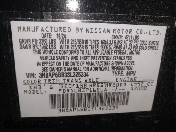 2025 Nissan Kicks S with VIN 3N8AP6BB3SL325334, listed as a IAAI auction lot 41417023 with 2,736 mi miles. Bid and sale history available at carsss.com. Image 9.