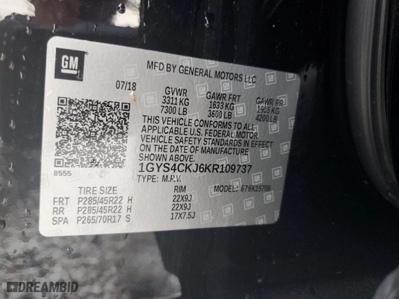2019 Cadillac Escalade Premium Luxury with VIN 1GYS4CKJ6KR109737, listed as a Copart auction lot 78483464 with 0 mi miles and Salvage Title. Bid and sale history available at carsss.com. Image 14.
