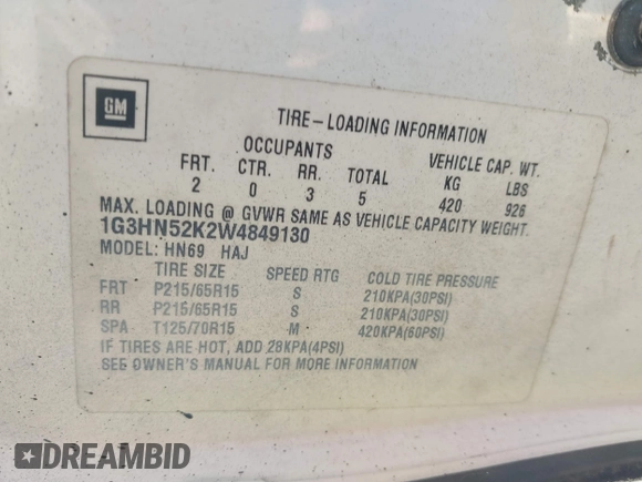 1998 Oldsmobile 88 LS z VIN 1G3HN52K2W4849130, wystawiony jako IAAI lot #41496592 z przebiegiem Nie podano mil oraz . Historia ofert i sprzedaży dostępna na DreamBid. Obrazek 9.