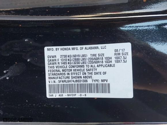 2018 Honda Odyssey EX-L with VIN 5FNRL6H74JB031306, listed as a IAAI auction lot 41603478 with 1 mi miles. Bid and sale history available at carsss.com. Image 9.