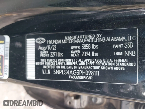 2023 Hyundai Elantra SEL with VIN 5NPLS4AG3PH098111, listed as a IAAI auction lot 42136604 with 40,106 mi miles and . Bid and sale history available at DreamBid. Image 9.