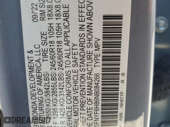 2022 Honda Pilot TrailSport z VIN 5FNYF6H86NB084266, wystawiony jako Copart lot #52640885 z przebiegiem 32 651 mil mil oraz Szkoda całkowita • Salvage title. Historia ofert i sprzedaży dostępna na DreamBid. Obrazek 14.