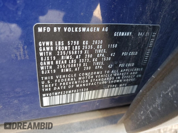 2021 Volkswagen ID.4 Pro S z VIN WVGTMPE20MP031536, wystawiony jako Copart lot #45492305 z przebiegiem 90 782 mil mil oraz Szkoda całkowita • Salvage title. Historia ofert i sprzedaży dostępna na DreamBid. Obrazek 15.