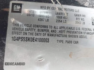 2014 Buick Verano Leather Group with VIN 1G4PS5SK0E4100003, listed as a IAAI auction lot 41903884 with 175,085 mi miles. Bid and sale history available at carsss.com. Image 9.