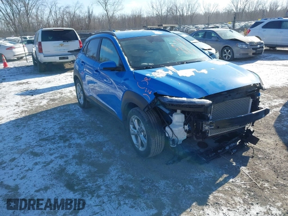 2022 Hyundai Kona SEL with VIN KM8K6CAB1NU804909, listed as a IAAI auction lot 41321862 with 20,091 mi miles. Bid and sale history available at carsss.com. Image 1.