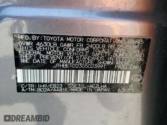 2016 Lexus IS 350 z VIN JTHBE1D23G5023991, wystawiony jako Copart lot #59902275 z przebiegiem Nie podano mil oraz Szkoda całkowita • Salvage title. Historia ofert i sprzedaży dostępna na DreamBid. Obrazek 12.