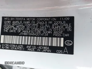 2010 Lexus HS 250h with VIN JTHBB1BA8A2014134, listed as a IAAI auction lot 40067857 with 121,313 mi miles and . Bid and sale history available at DreamBid. Image 9.
