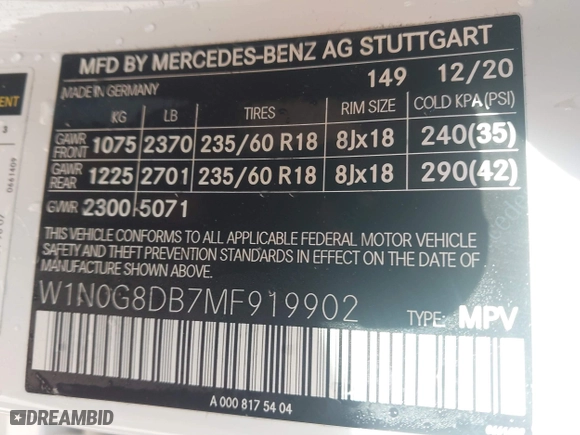 2021 Mercedes-Benz GLC with VIN W1N0G8DB7MF919902, listed as a IAAI auction lot 41577694 with 36,790 mi miles. Bid and sale history available at carsss.com. Image 9.