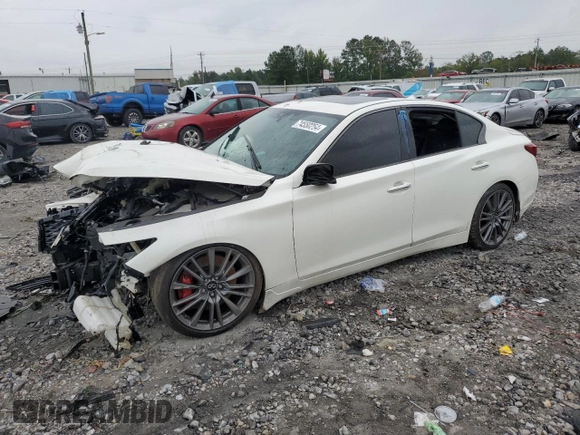 2021 Infiniti Q50 Red Sport 400 with VIN JN1FV7DP5MM850722, listed as a Copart auction lot 74550254 with Not provided miles and Salvage title. Bid and sale history available at DreamBid. Image 1.