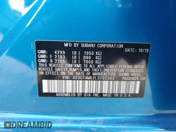 2020 Subaru Impreza Special Sports with VIN 4S3GTAM62L3702303, listed as a Copart auction lot 80070144 with 78,777 mi miles and Salvage title. Bid and sale history available at DreamBid. Image 13.