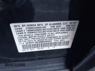 2008 Honda Pilot EX-L with VIN 5FNYF18558B039347, listed as a IAAI auction lot 41117582 with 226,465 mi miles. Bid and sale history available at carsss.com. Image 9.