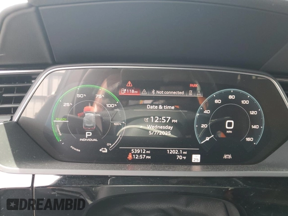 2019 Audi e-tron Prestige with VIN WA1VABGE2KB019280, listed as a Copart auction lot 53157365 with 53,912 mi miles and Salvage title. Bid and sale history available at DreamBid. Image 9.