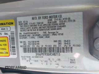 2016 Ford Fusion SE with VIN 3FA6P0T93GR348715, listed as a IAAI auction lot 41810962 with 102,782 mi miles. Bid and sale history available at carsss.com. Image 9.