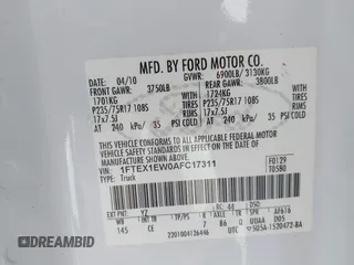 2010 Ford F-150 XL с VIN 1FTEX1EW0AFC17311, выставлен на аукционе IAAI как лот 41700579 с пробегом 87 460 миль миль и . История ставок и продаж доступна на DreamBid. Изображение 9.