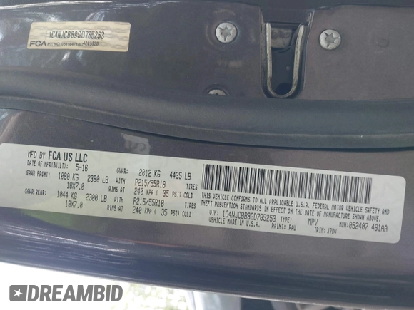 2016 Jeep Compass Sport with VIN 1C4NJCBB9GD785253, listed as a IAAI auction lot 42467835 with 132,832 mi miles and . Bid and sale history available at DreamBid. Image 9.