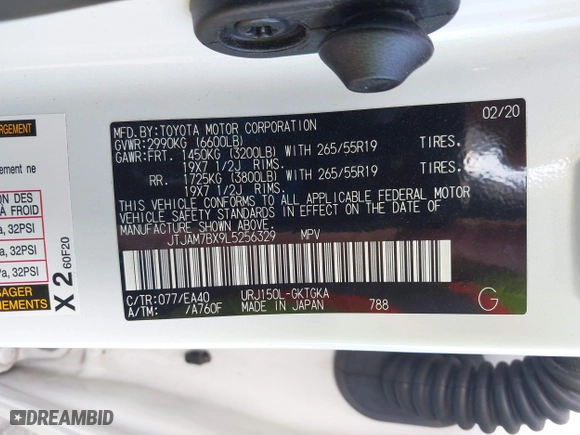 2020 Lexus GX with VIN JTJAM7BX9L5256329, listed as a IAAI auction lot 41752935 with 84,822 mi miles. Bid and sale history available at carsss.com. Image 9.