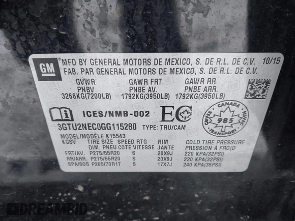 2016 GMC Sierra 1500 SLT with VIN 3GTU2NEC0GG115280, listed as a IAAI auction lot 41594304 with 151,337 mi miles and . Bid and sale history available at DreamBid. Image 9.