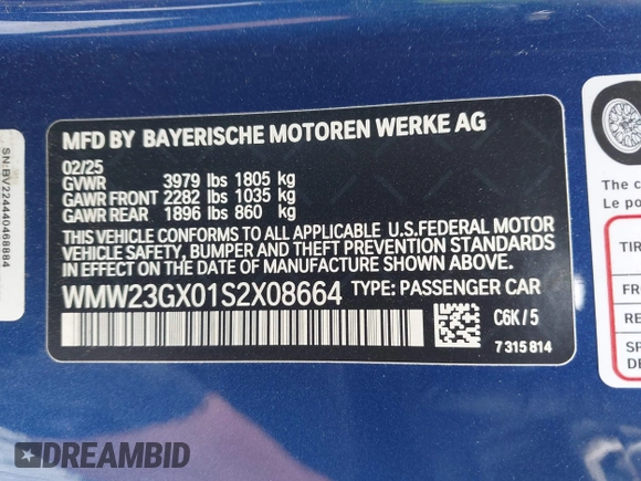 2025 MINI Convertible with VIN WMW23GX01S2X08664, listed as a IAAI auction lot 42506008 with 1,641 mi miles and . Bid and sale history available at DreamBid. Image 9.