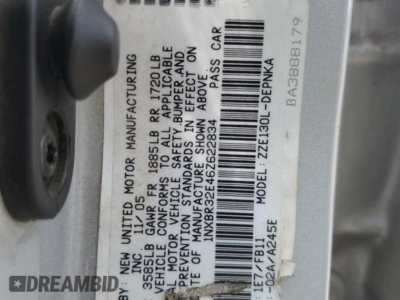 2006 Toyota Corolla CE with VIN 1NXBR32E46Z622834, listed as a Copart auction lot 54535835 with 156,677 mi miles and Salvage Title. Bid and sale history available at DreamBid. Image 13.