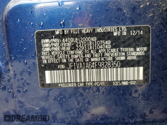 2015 Subaru WRX with VIN JF1VA1A64F9828350, listed as a Copart auction lot 54165135 with 94,871 mi miles and Clean Title. Bid and sale history available at carsss.com. Image 12.