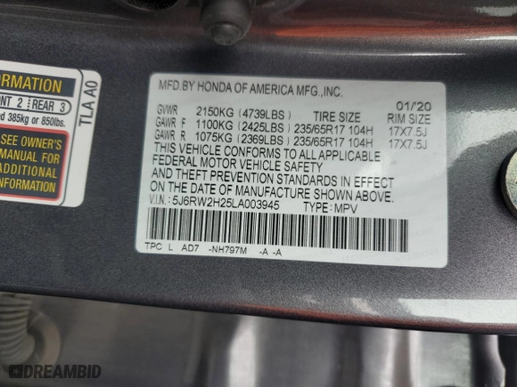 2020 Honda CR-V LX with VIN 5J6RW2H25LA003945, listed as a Copart auction lot 50208265 with 54,068 mi miles and Salvage Title. Bid and sale history available at carsss.com. Image 13.