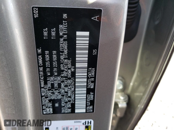 2022 Lexus NX with VIN 2T2AGCEZ1NC014751, listed as a Copart auction lot 58601123 with 4,362 mi miles. Bid and sale history available at carsss.com. Image 13.