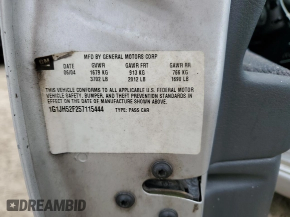 2005 Chevrolet Cavalier LS Sport z VIN 1G1JH52F257115444, wystawiony jako Copart lot #84913894 z przebiegiem Nie podano mil oraz Szkoda całkowita • Salvage title. Historia ofert i sprzedaży dostępna na DreamBid. Obrazek 12.