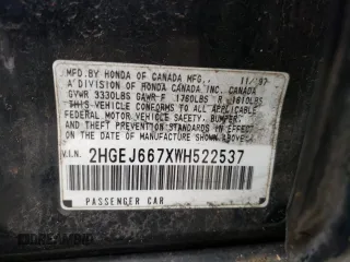 1998 Honda Civic LX with VIN 2HGEJ667XWH522537, listed as a Copart auction lot 49333155 with 261,684 mi miles and Non Repairable. Bid and sale history available at carsss.com. Image 12.