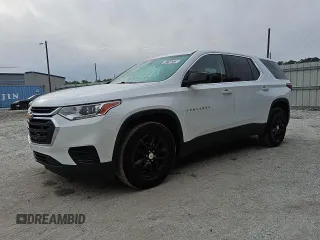 2018 Chevrolet Traverse LS z VIN 1GNEVFKW1JJ114829, wystawiony jako Copart lot #54145375 z przebiegiem 137 897 mil mil oraz Czysty tytuł • Clean title. Historia ofert i sprzedaży dostępna na DreamBid. Obrazek 1.