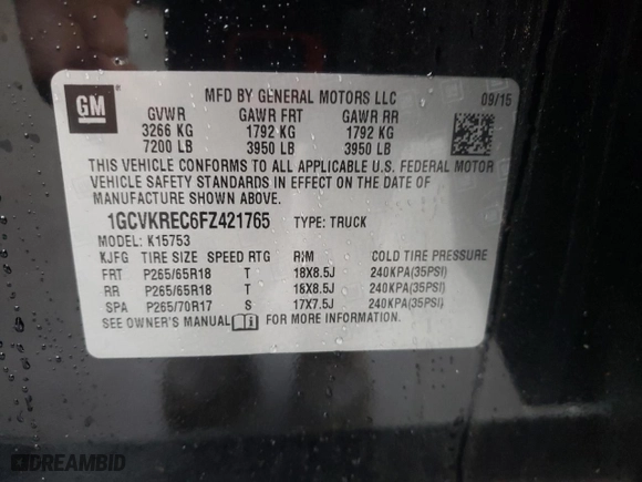 2015 Chevrolet Silverado 1500 LT with VIN 1GCVKREC6FZ421765, listed as a Copart auction lot 50076945 with 106,916 mi miles and Salvage Title. Bid and sale history available at carsss.com. Image 12.
