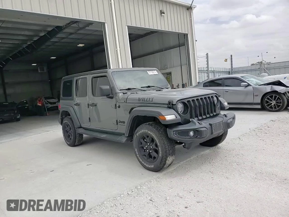 2020 Jeep Wrangler Unlimited Willys with VIN 1C4HJXDM2LW345683, listed as a Copart auction lot 57156215 with Not provided miles and Salvage title. Bid and sale history available at DreamBid. Image 12.