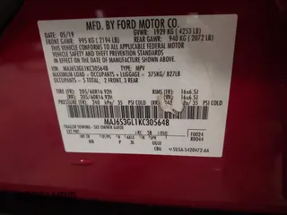 2019 Ford EcoSport SE with VIN MAJ6S3GL1KC305648, listed as a IAAI auction lot 41333376 with 80,646 mi miles and . Bid and sale history available at DreamBid. Image 9.
