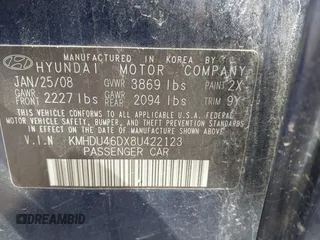 2008 Hyundai Elantra GLS with VIN KMHDU46DX8U422123, listed as a IAAI auction lot 42112007 with 97,091 mi miles and . Bid and sale history available at DreamBid. Image 9.