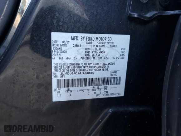 2010 Lincoln MKX with VIN 2LMDJ6JC2ABJ00840, listed as a Copart auction lot 46691285 with 228,326 mi miles and Salvage Title. Bid and sale history available at carsss.com. Image 14.