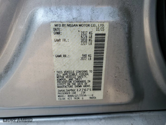 2016 Nissan Altima 2.5 SR with VIN 1N4AL3AP9GC127675, listed as a Copart auction lot 50208145 with 73,095 mi miles and Salvage Title. Bid and sale history available at carsss.com. Image 13.