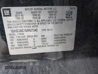 2016 Chevrolet Suburban LTZ with VIN 1GNSCJKC1GR427343, listed as a IAAI auction lot 40902519 with 163,148 mi miles and . Bid and sale history available at DreamBid. Image 9.