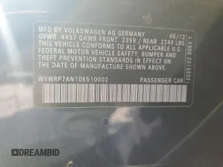 2013 Volkswagen CC Lux with VIN WVWRP7AN1DE510002, listed as a Copart auction lot 52329775 with 92,891 mi miles and Salvage Title. Bid and sale history available at carsss.com. Image 12.