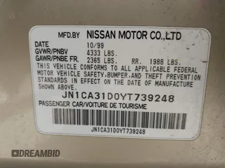 2000 Nissan Maxima GXE z VIN JN1CA31D0YT739248, wystawiony jako IAAI lot #42089086 z przebiegiem 140 979 mil mil oraz . Historia ofert i sprzedaży dostępna na DreamBid. Obrazek 9.