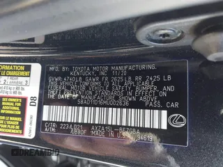 2021 Lexus ES with VIN 58AD11D16MU002636, listed as a IAAI auction lot 41850264 with 1 mi miles. Bid and sale history available at carsss.com. Image 9.